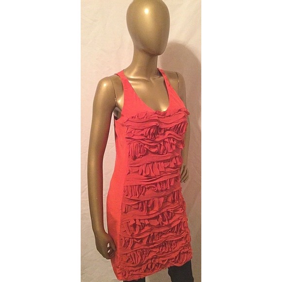 Cynthia Steffe Women Red Dress Shift Sz 6 Silk Sleeveless Ruffle Frayed Tissue - Picture 1 of 12